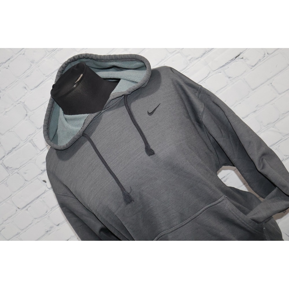 Nike Hoodie Womens Medium Gray Dri-FIT Pullover Fleece Lined Swoosh **